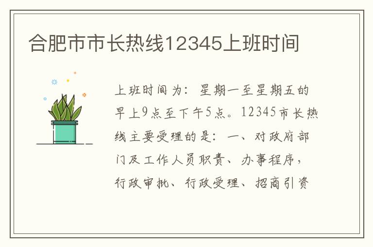 合肥市市长热线12345上班时间
