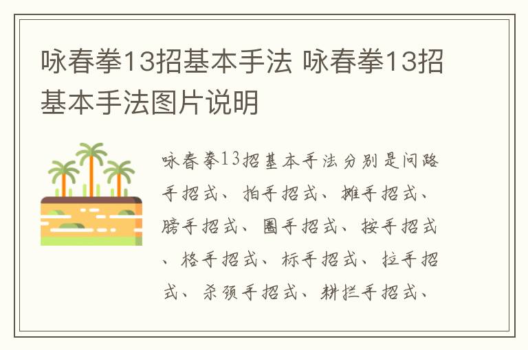 咏春拳13招基本手法 咏春拳13招基本手法图片说明