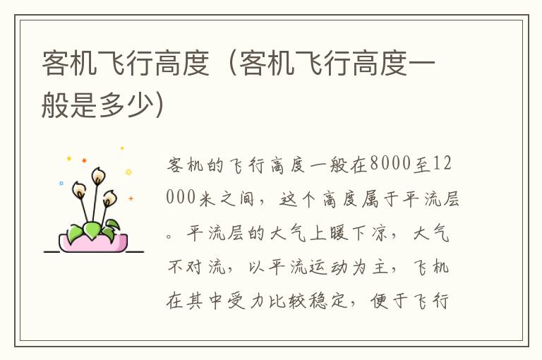 客机飞行高度（客机飞行高度一般是多少）