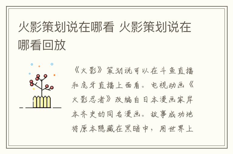 火影策划说在哪看 火影策划说在哪看回放