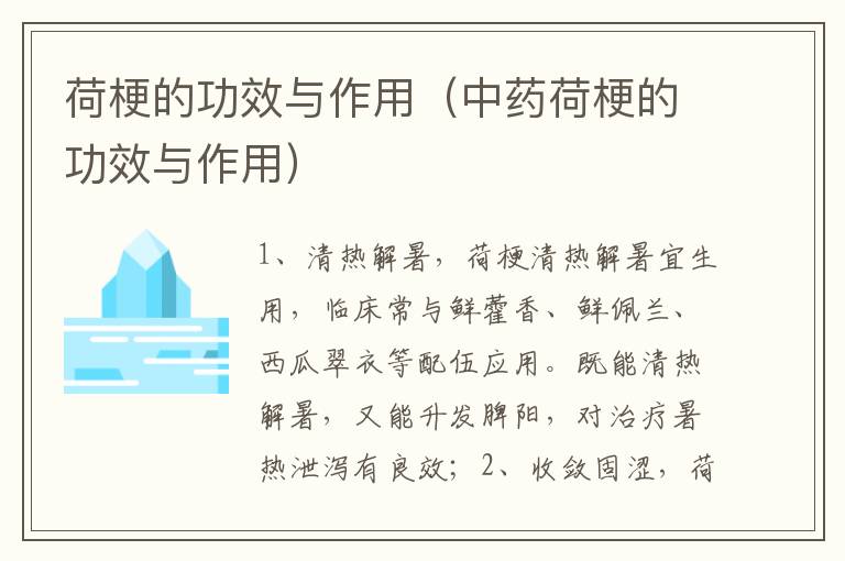 荷梗的功效与作用（中药荷梗的功效与作用）