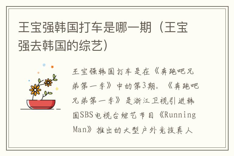 王宝强韩国打车是哪一期（王宝强去韩国的综艺）