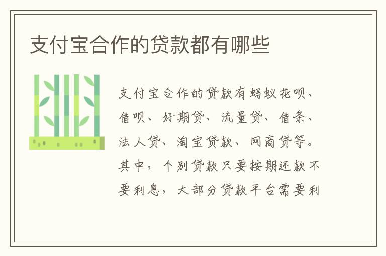 支付宝合作的贷款都有哪些