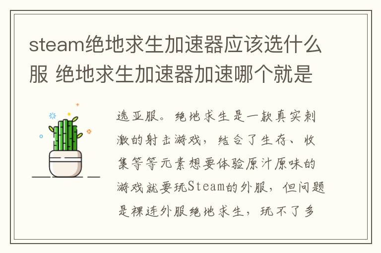 steam绝地求生加速器应该选什么服 绝地求生加速器加速哪个就是玩的什么服么