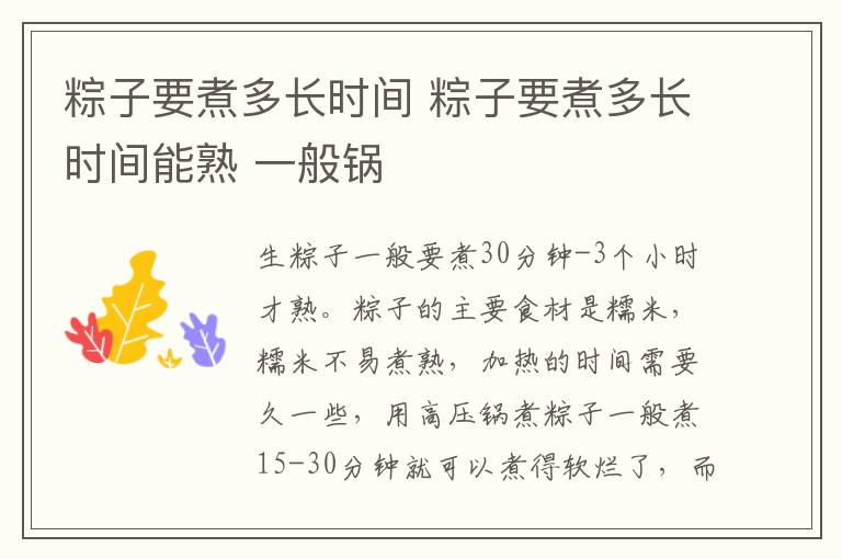 粽子要煮多长时间 粽子要煮多长时间能熟 一般锅