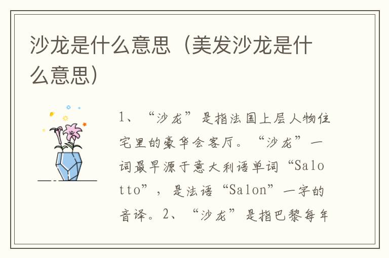 沙龙是什么意思（美发沙龙是什么意思）