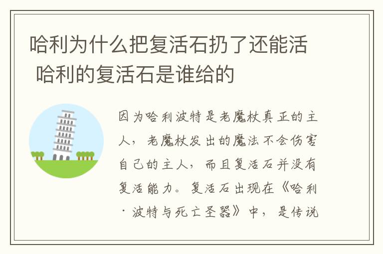 哈利为什么把复活石扔了还能活 哈利的复活石是谁给的