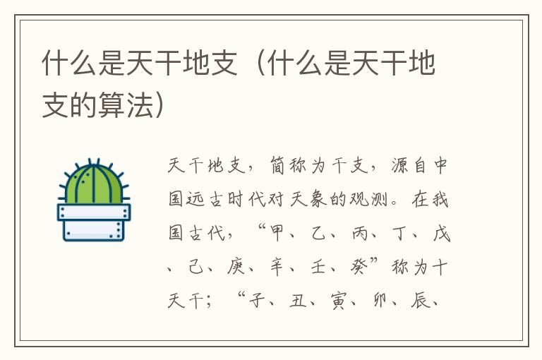 什么是天干地支（什么是天干地支的算法）