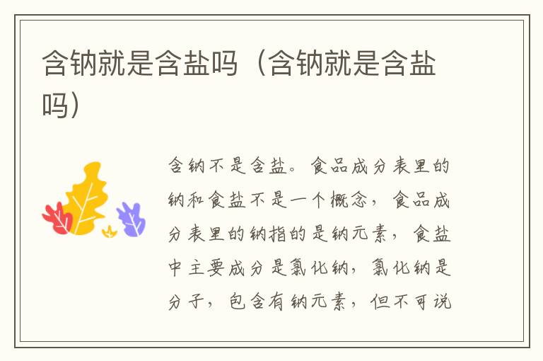 含钠就是含盐吗（含钠就是含盐吗）