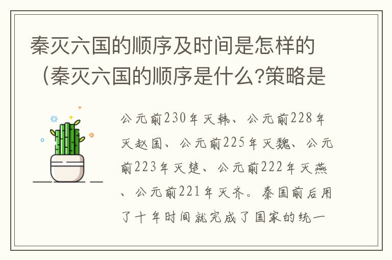 秦灭六国的顺序及时间是怎样的（秦灭六国的顺序是什么?策略是什么?）
