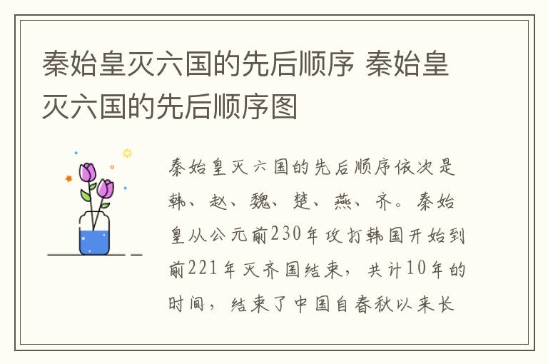 秦始皇灭六国的先后顺序 秦始皇灭六国的先后顺序图
