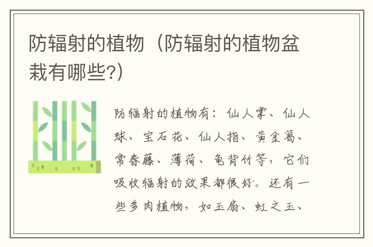 防辐射的植物（防辐射的植物盆栽有哪些?）