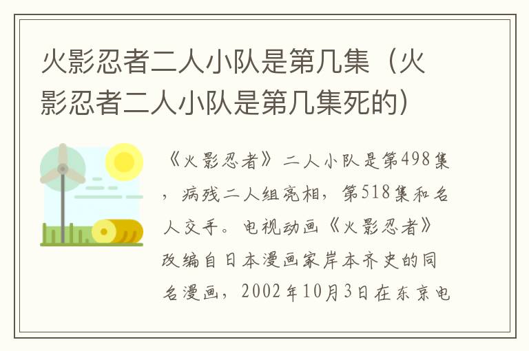 火影忍者二人小队是第几集（火影忍者二人小队是第几集死的）