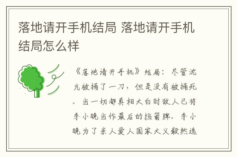 落地请开手机结局 落地请开手机结局怎么样