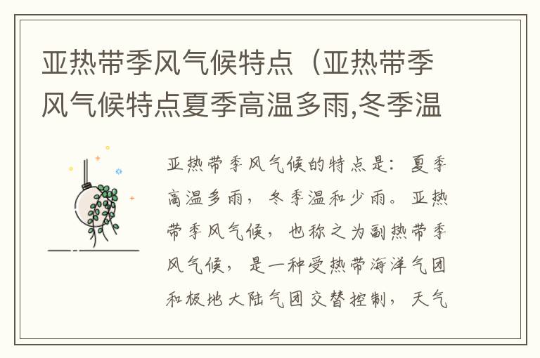 亚热带季风气候特点（亚热带季风气候特点夏季高温多雨,冬季温和湿润）