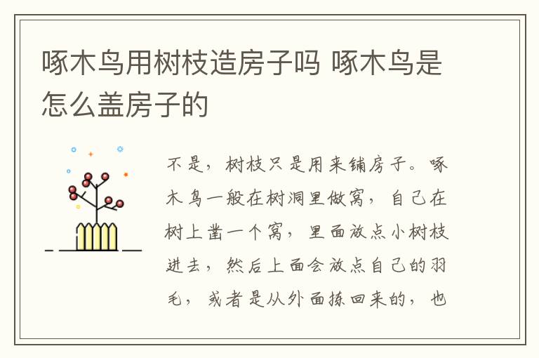 啄木鸟用树枝造房子吗 啄木鸟是怎么盖房子的