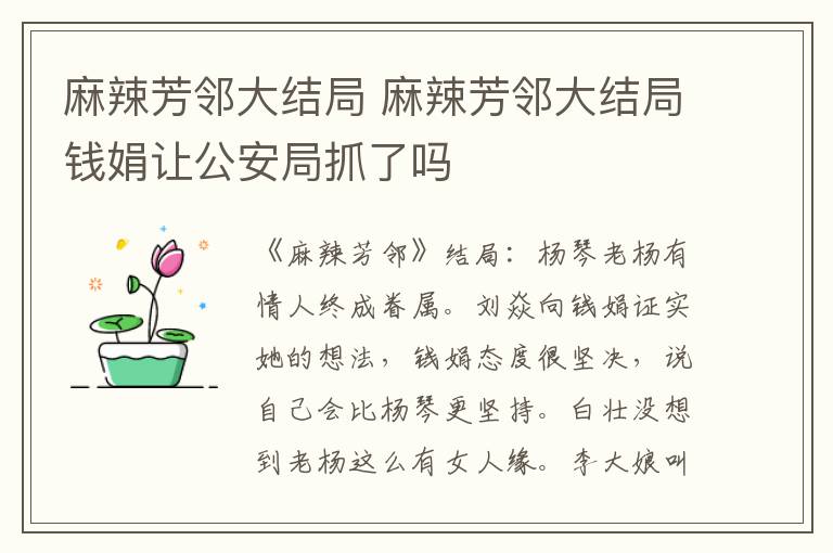 麻辣芳邻大结局 麻辣芳邻大结局钱娟让公安局抓了吗