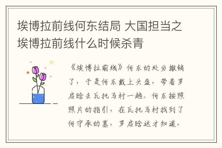 埃博拉前线何东结局 大国担当之埃博拉前线什么时候杀青