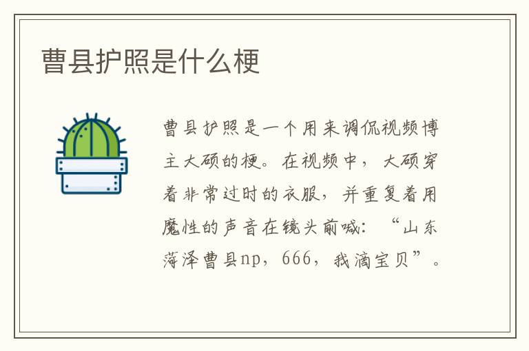 曹县护照是什么梗