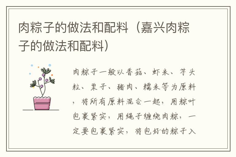 肉粽子的做法和配料（嘉兴肉粽子的做法和配料）