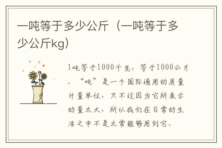 一吨等于多少公斤（一吨等于多少公斤kg）