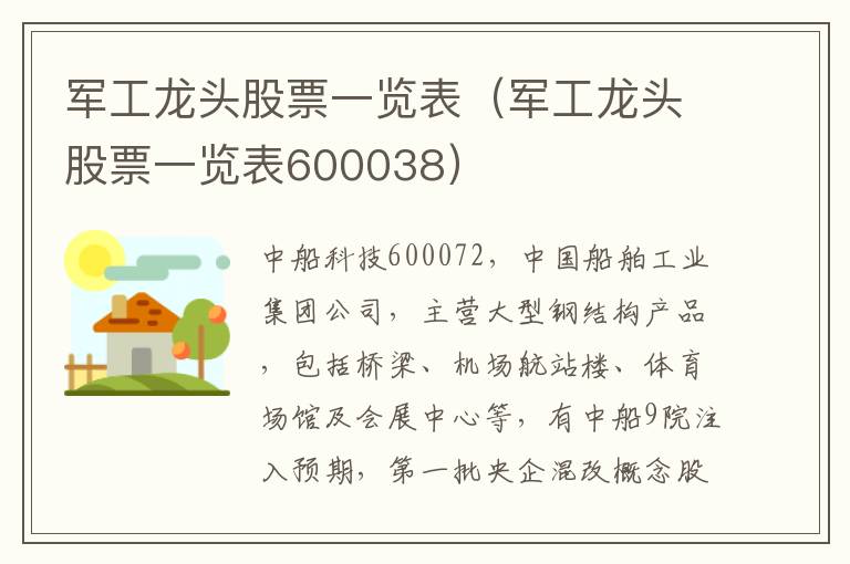 军工龙头股票一览表（军工龙头股票一览表600038）
