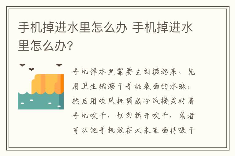 手机掉进水里怎么办 手机掉进水里怎么办?