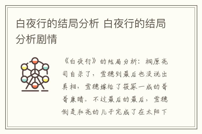 白夜行的结局分析 白夜行的结局分析剧情