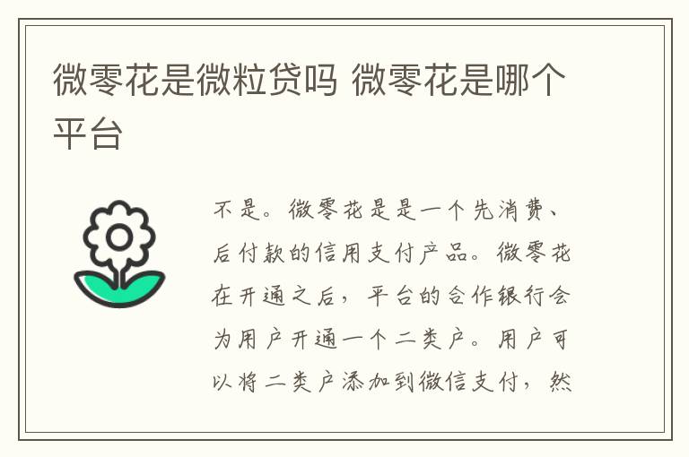 微零花是微粒贷吗 微零花是哪个平台