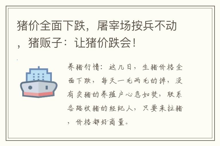 猪价全面下跌，屠宰场按兵不动，猪贩子：让猪价跌会！