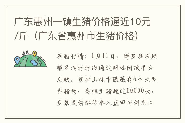 广东惠州一镇生猪价格逼近10元/斤（广东省惠州市生猪价格）