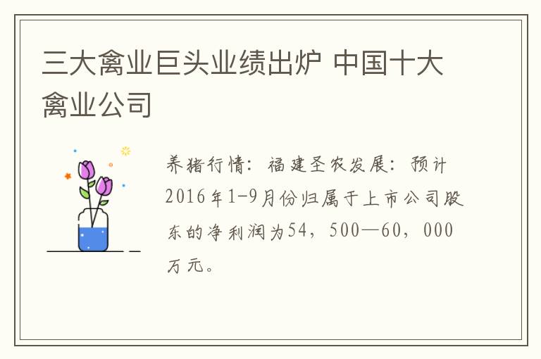 三大禽业巨头业绩出炉 中国十大禽业公司