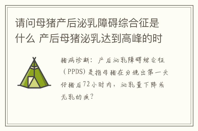 请问母猪产后泌乳障碍综合征是什么 产后母猪泌乳达到高峰的时间一般是