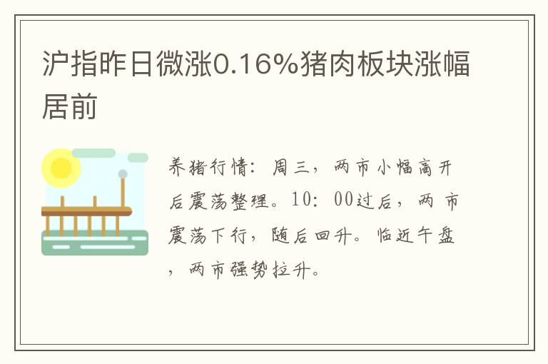 沪指昨日微涨0.16%猪肉板块涨幅居前