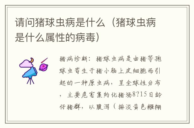请问猪球虫病是什么（猪球虫病是什么属性的病毒）