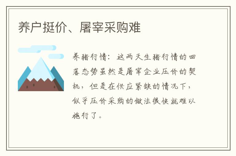 养户挺价、屠宰采购难