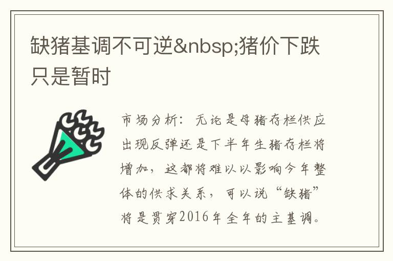 缺猪基调不可逆&nbsp;猪价下跌只是暂时