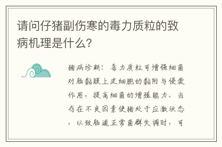 请问仔猪副伤寒的毒力质粒的致病机理是什么？