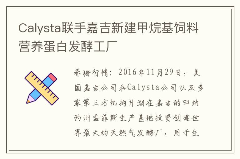 Calysta联手嘉吉新建甲烷基饲料营养蛋白发酵工厂