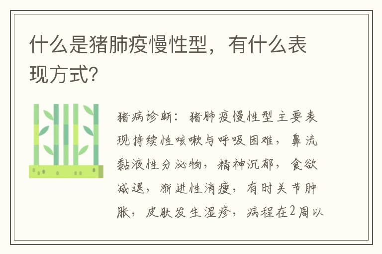 什么是猪肺疫慢性型，有什么表现方式？