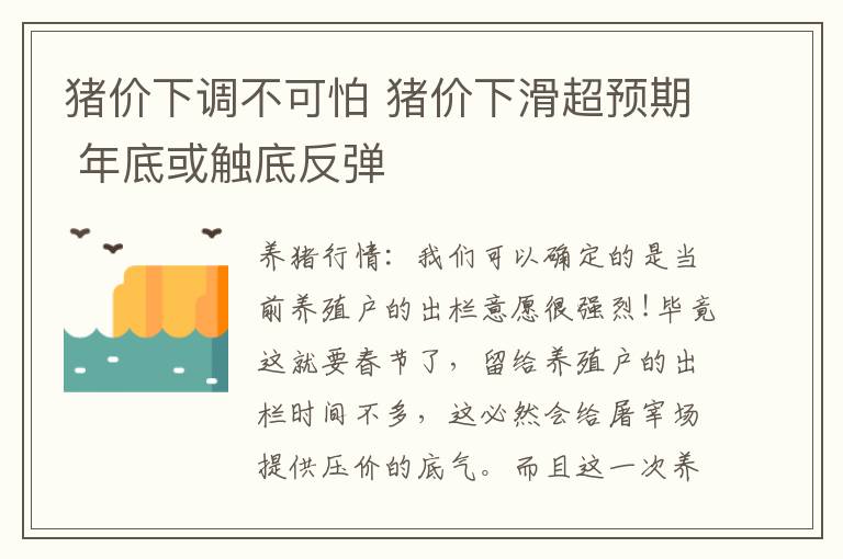 猪价下调不可怕 猪价下滑超预期 年底或触底反弹