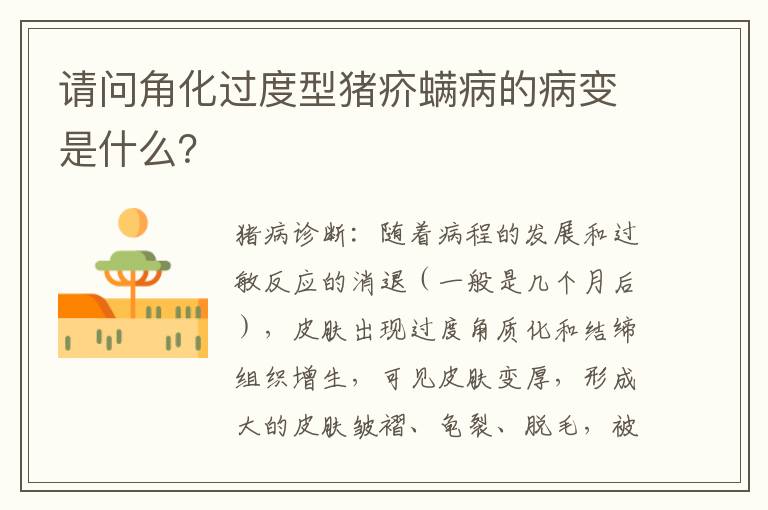 请问角化过度型猪疥螨病的病变是什么？