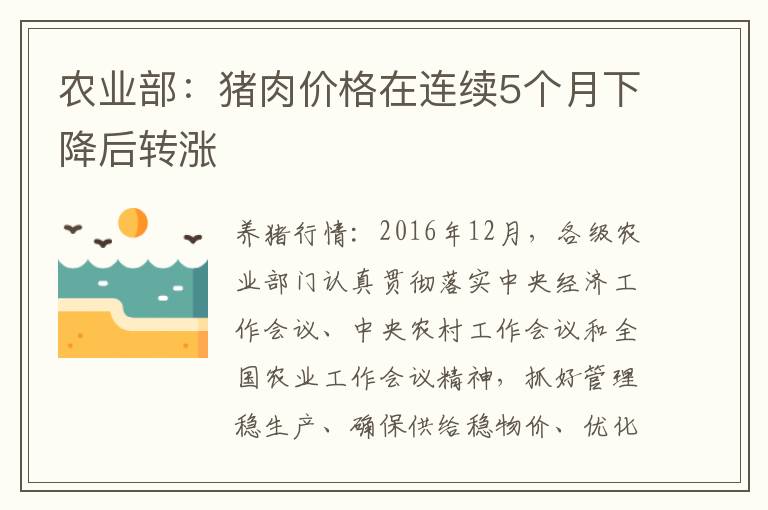农业部：猪肉价格在连续5个月下降后转涨
