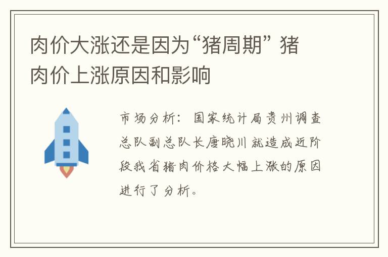 肉价大涨还是因为“猪周期” 猪肉价上涨原因和影响