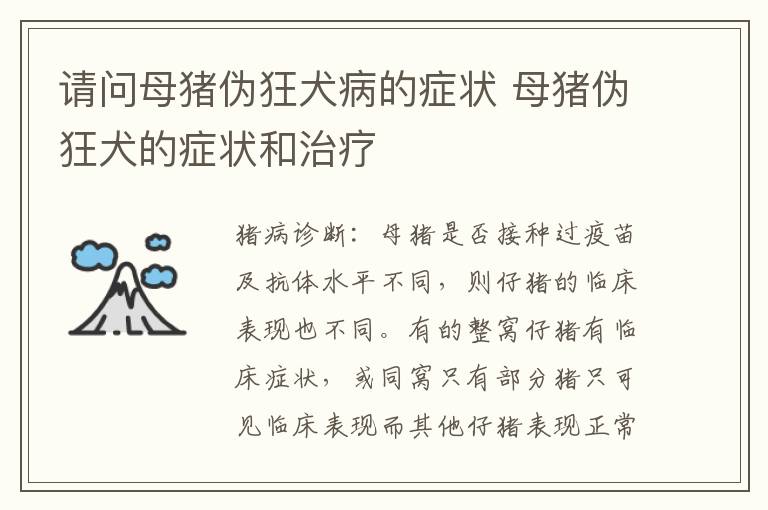 请问母猪伪狂犬病的症状 母猪伪狂犬的症状和治疗
