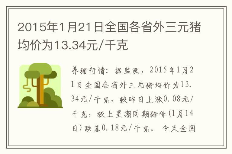 2015年1月21日全国各省外三元猪均价为13.34元/千克
