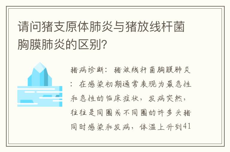 请问猪支原体肺炎与猪放线杆菌胸膜肺炎的区别？