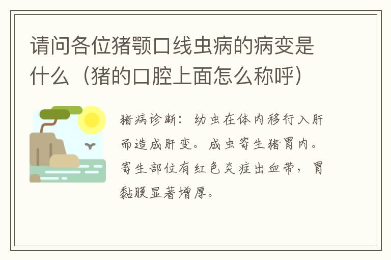 请问各位猪颚口线虫病的病变是什么（猪的口腔上面怎么称呼）