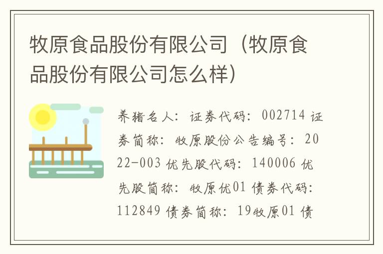 牧原食品股份有限公司（牧原食品股份有限公司怎么样）