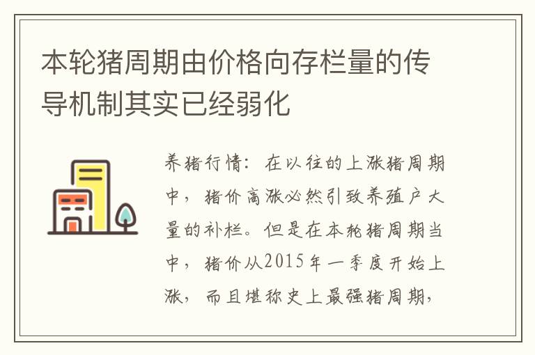 本轮猪周期由价格向存栏量的传导机制其实已经弱化